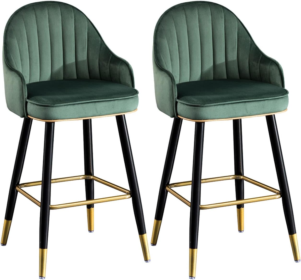 2 Pack Velvet Bar Stools Upholstered Back High Breakfast Bar Stool