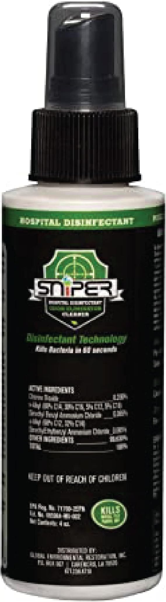 SNiPER Hospital Disinfectant, Odor Eliminator & All-Purpose Cleaner, 4 Ounce Spray Bottle