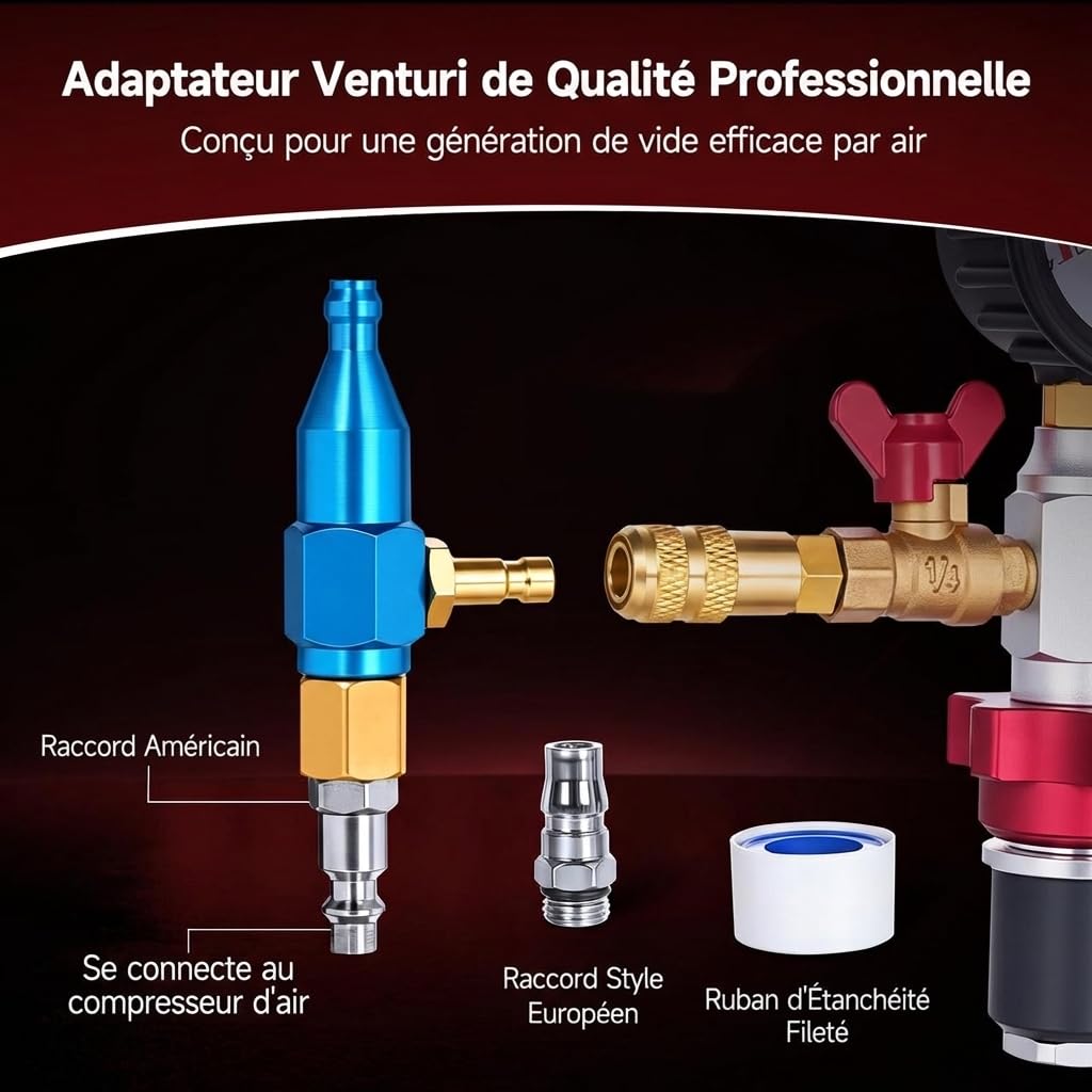 BILITOOLS Kit de Remplissage sous Vide pour Liquide de Refroidissement 10 Pièces, Outil de Dégazage Rapide pour la Purge et Le Remplissage du Circuit de Refroidissement