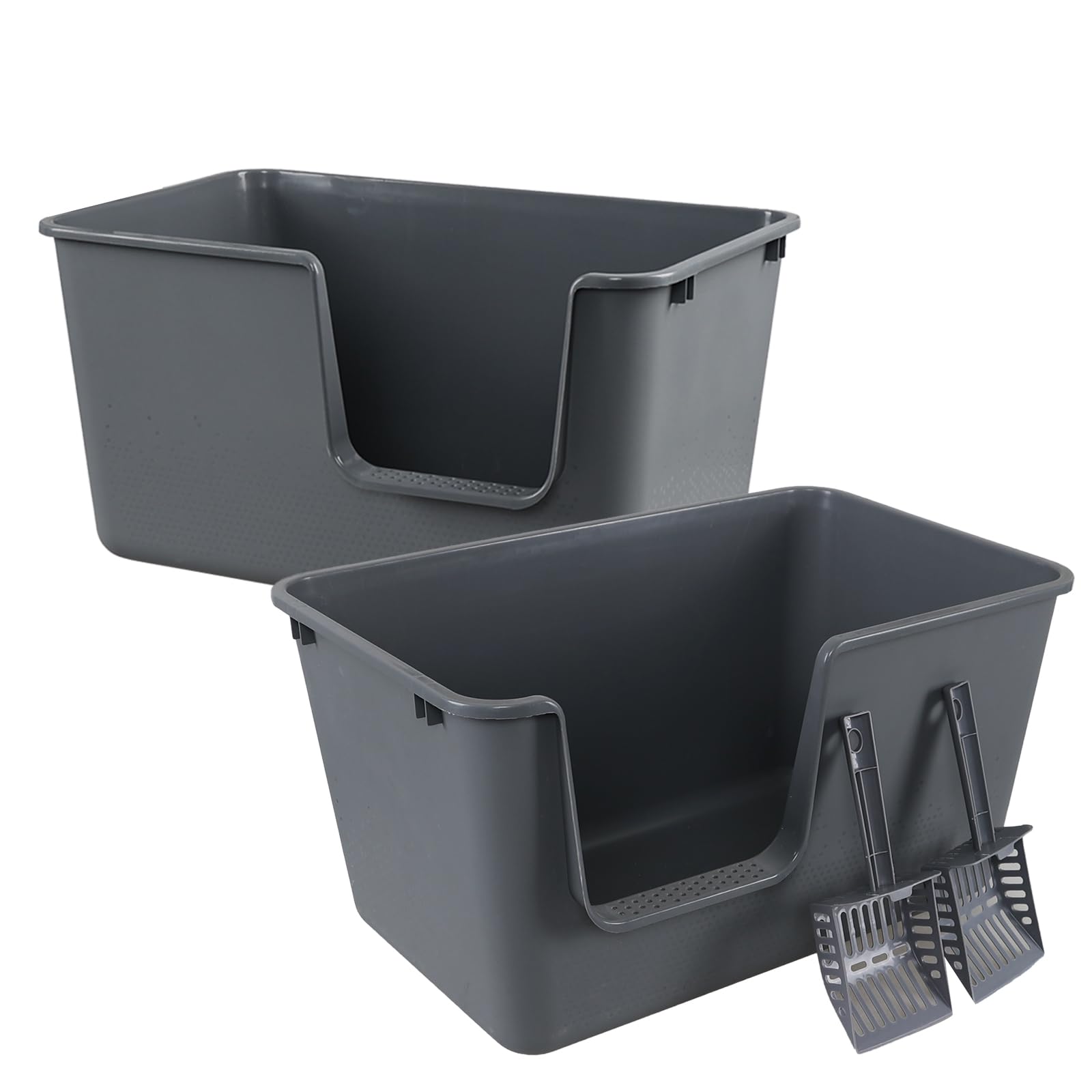 Afromy Large Cat Litter Box with High Sides, Easy to Clean, Litter Box for Big Cats&Multiple Cats (Pack of 2, Grey)