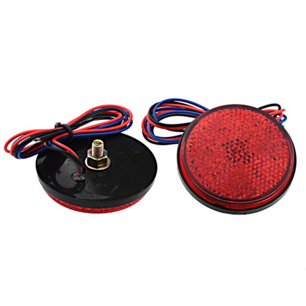 Qiorange 2X Weatherproof Red 24 LED Round Reflector Rear Tail Brake Stop Marker Light Lamp Truck Trailer RV ATV UTV (Red)