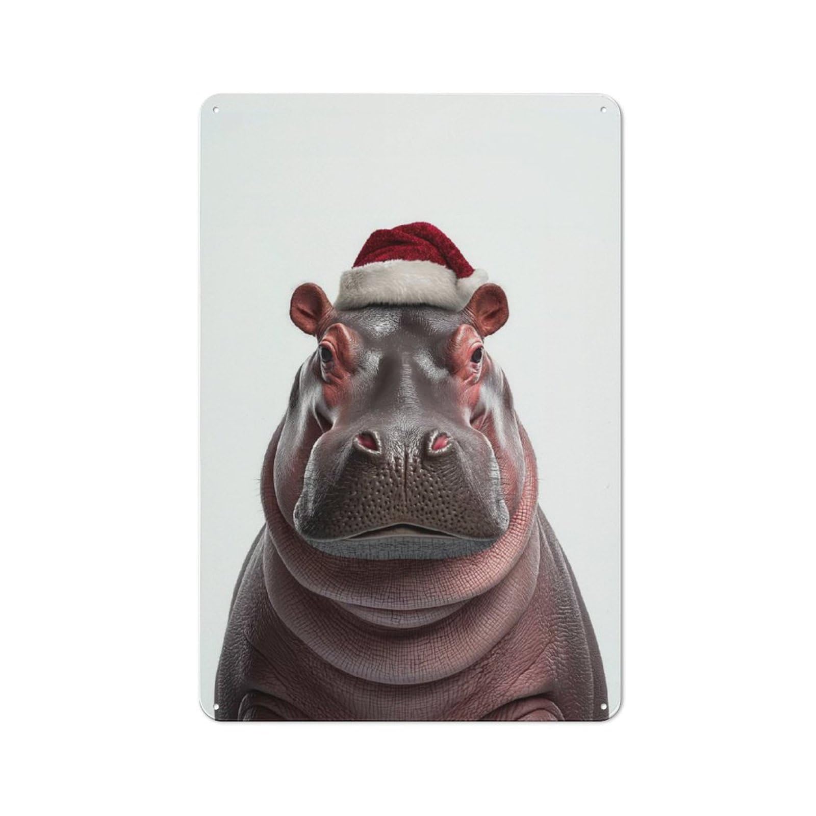 Junmoney Hippo With Santa Hat Retro Tin Sign 30X20cm For Bar Or Restaurant, For Collectors Of Retro Metal Wall Decor