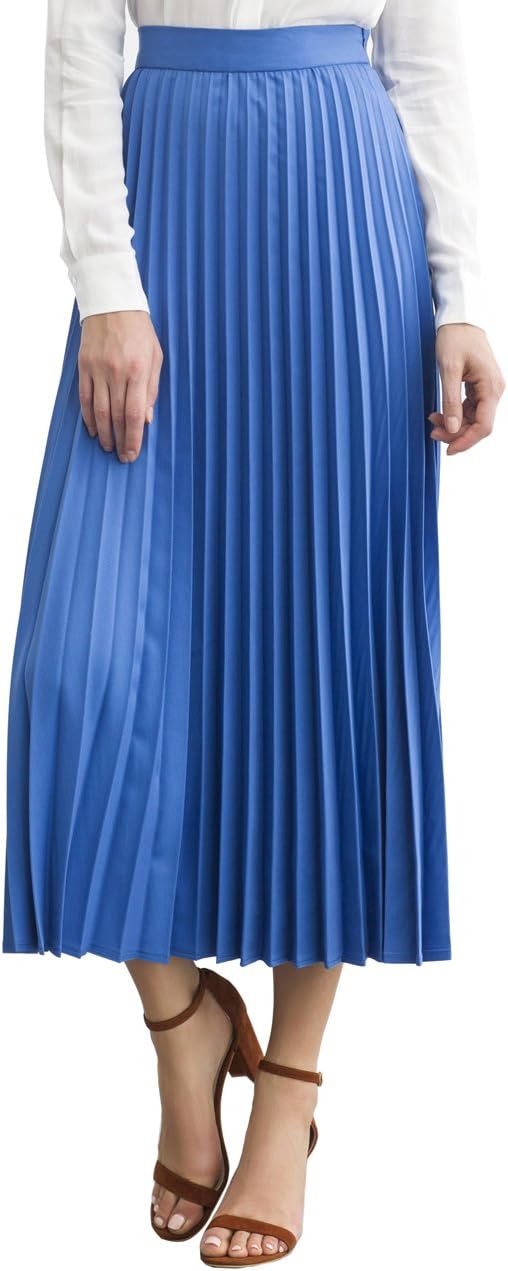Simple Retro Women's Pleated Skirt Midi A Line High Waist Skirt,Blue,X-Large