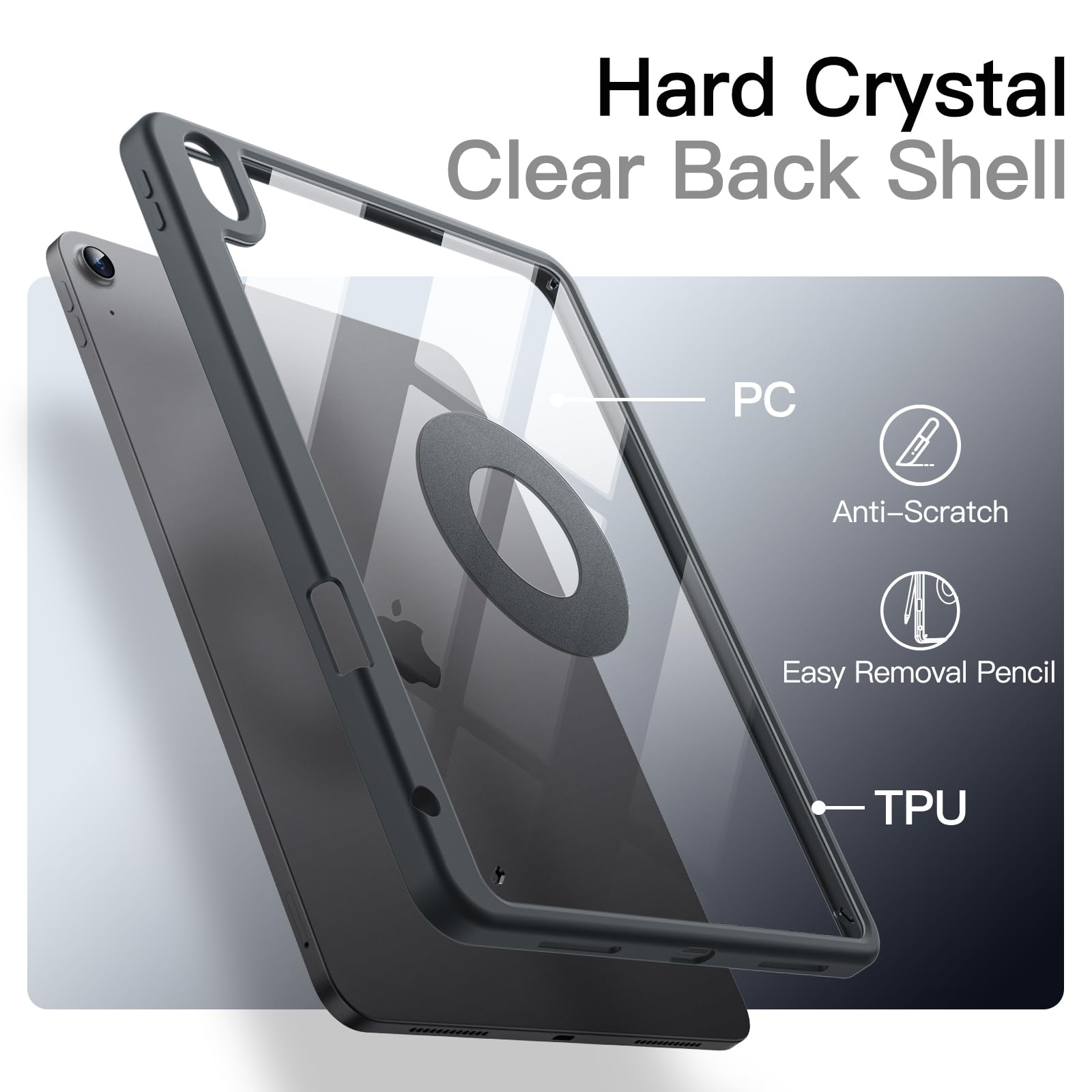 JETech Magnetyczne Etui dla iPad Air 11" M4-M2, Air 5/4, Gwiezdna Szarość | Dla iPad Air 11" (2026-2024) & 10,9" (2022/2020), Odpinane Obrotowa Osłona, Podstawka Pion/Poziom, Podwyższony Widok Ekranu