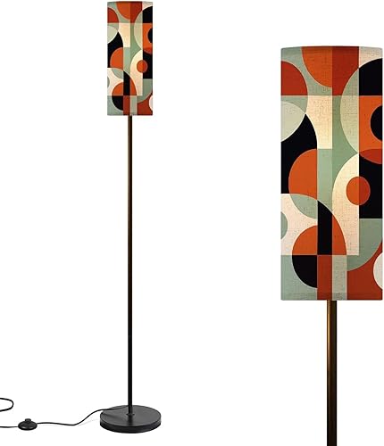 Modern Floor Lamps for Living Room Mid Century Geometric Abstract Simple Shapes Scandinavian Standing Lamps with Linen Lampshade Tall Lamp Metal