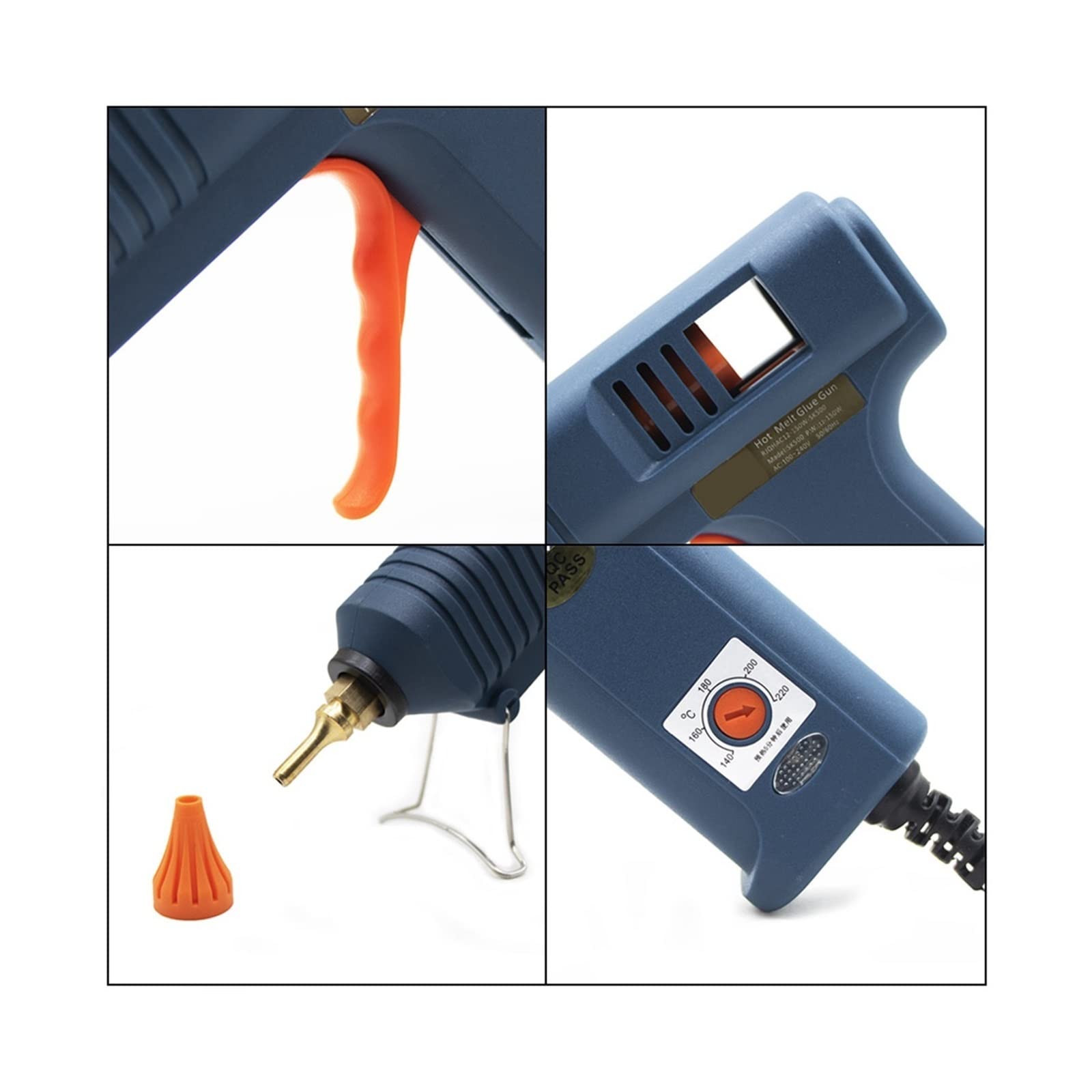 Pistolet Do Klejenia Na Gorąco 150W Regulowana Temperatura Dysza 11mm Kleje W Sztyfcie Profesjonalny Przemysłowy Topienia Klej Gorący Szybkie Niezawodne Klejenie(2.0x50mm)