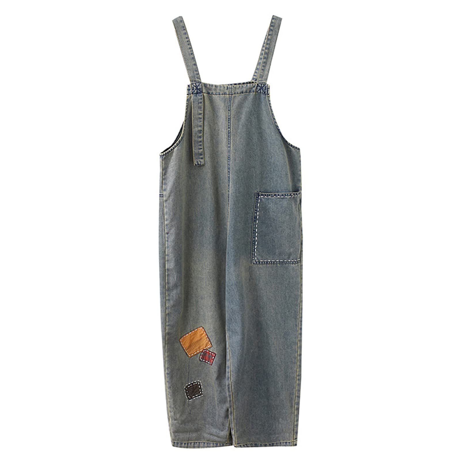 Salopette Donna Jeans retrò in Denim Lunga Regolabile Cinturino Senza Maniche Tute Baggy Casual a Gamba Larga Pantaloni Dungarees Overall Jumpsuit Light Blue-XXL