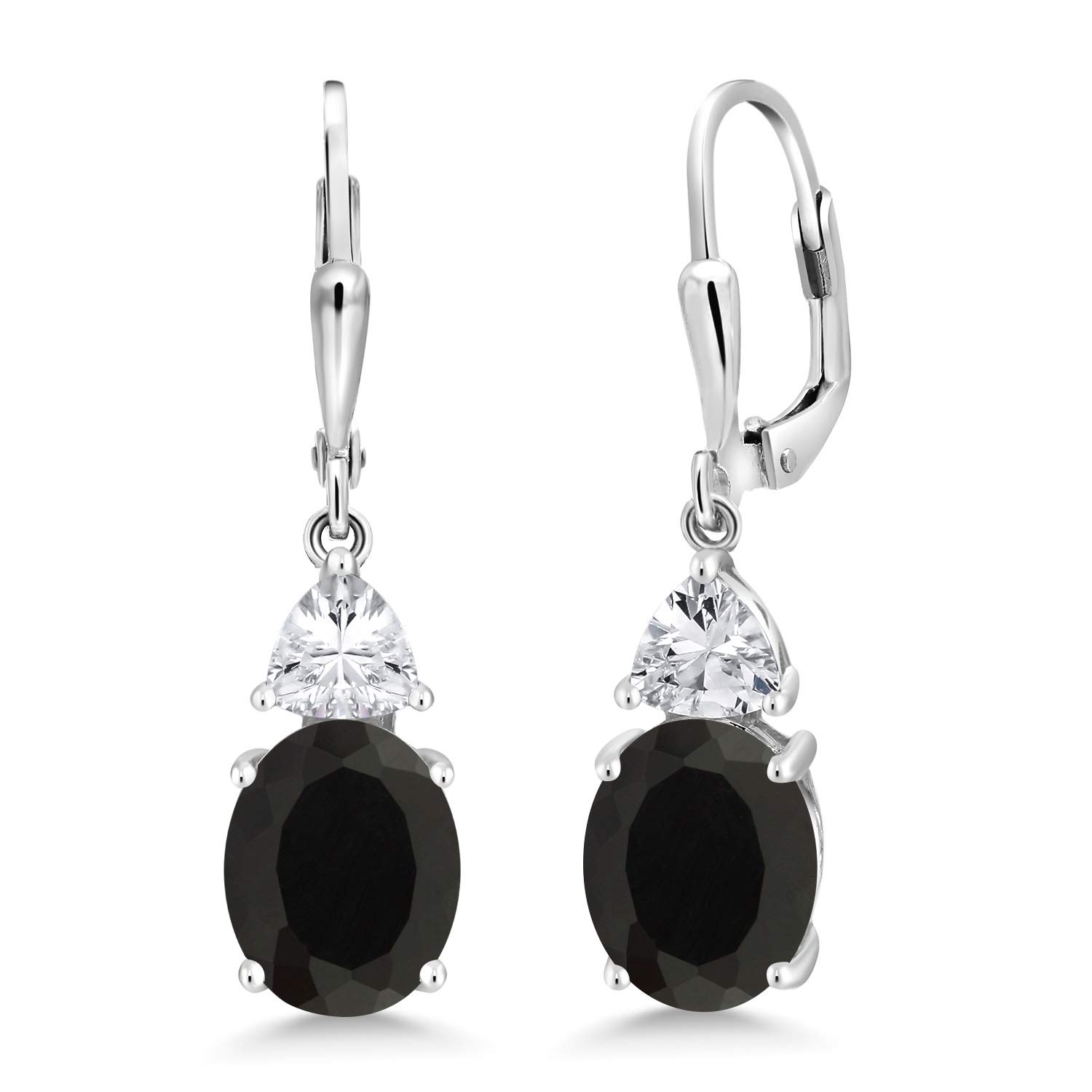 Gem Stone King 4-6 Cttw Leverback Dangle Earrings For Women | Gemstone Birthstone | 925 Sterling Silver | Oval 10X8MM | Trillion 5MM | Elegant Drop