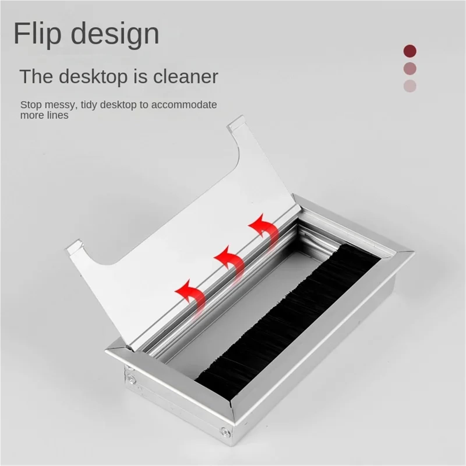 Kabeldurchlass 1 stücke Schreibtisch Kabel Loch Abdeckung Schwarz Aluminium Legierung Box Mit Borsten Pinsel Computer Desktop Rechteckigen(Silver 80x280mm)