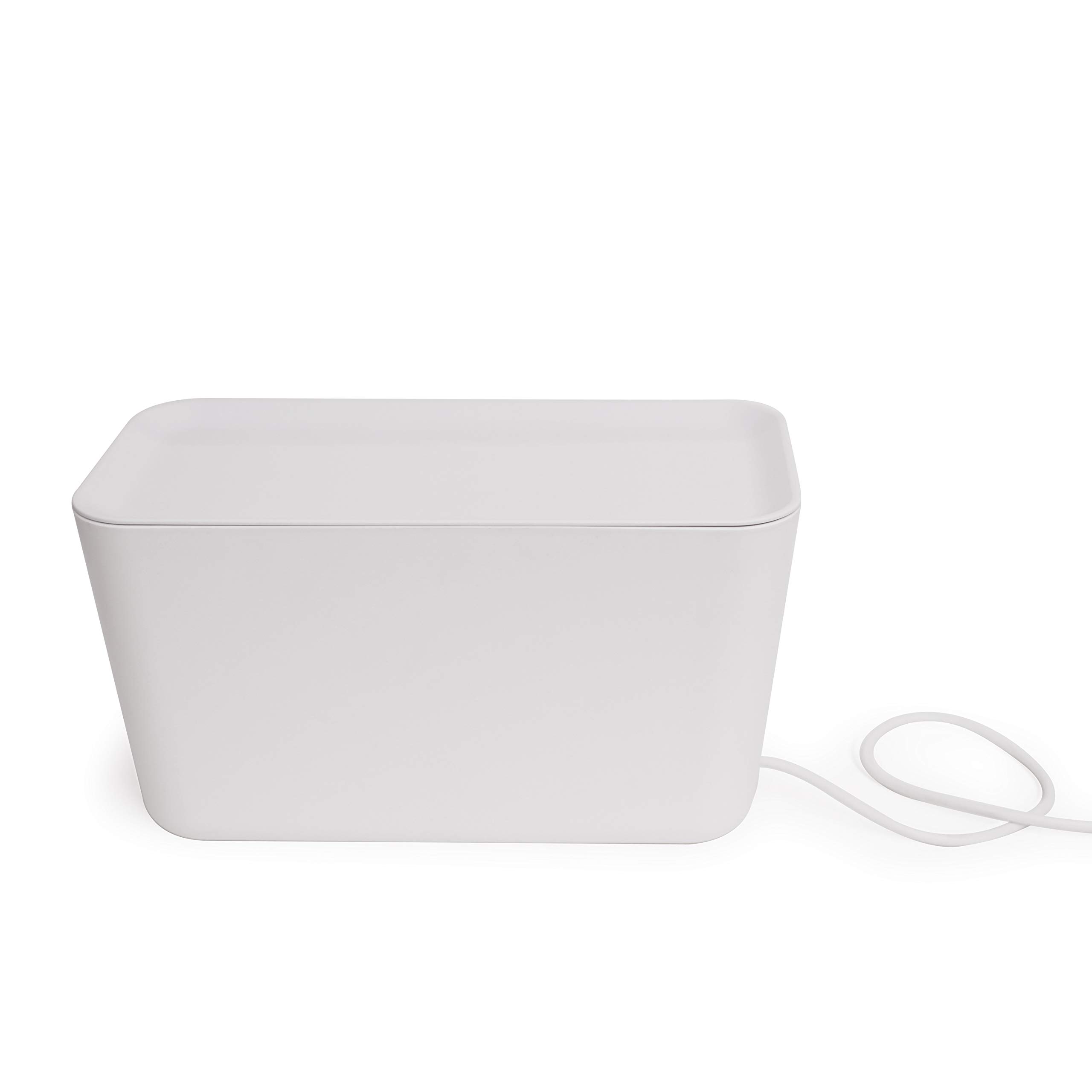 Pudełko do zarządzania kablami – organizer na kable XXL biały i biały – 46 x 21,5 x 24,5 cm, trudnopalne tworzywo sztuczne, silikonowe nóżki antypoślizgowe.