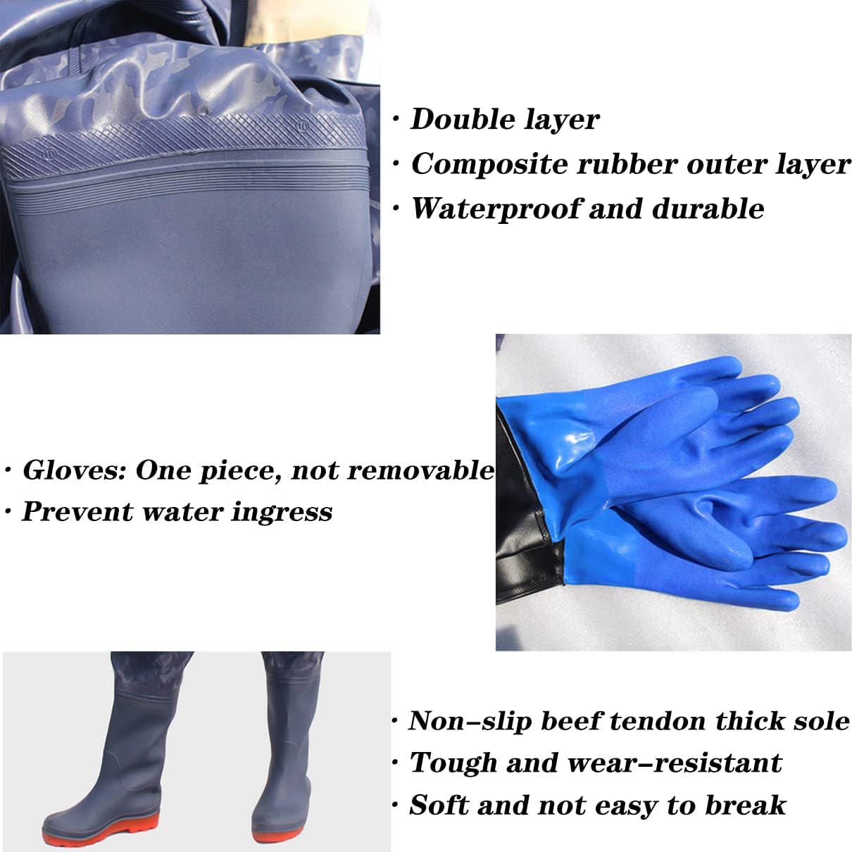 SCYDAO 1Mm Full Body Fishing Waders for Men Hooded, Stockings Foot Wader Breathable Zipper One Piece Wading Pants