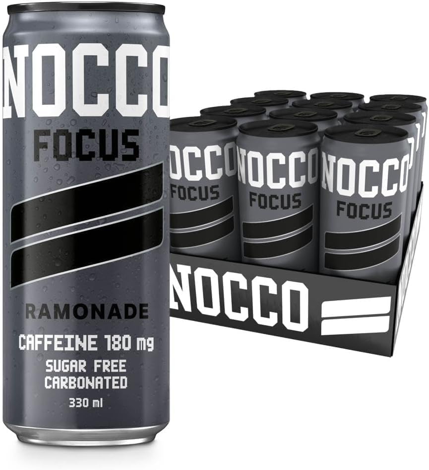 NOCCO Sugar Free Energy Drink โ 180mg High Caffeine, Enriched with Amino Acids & Vitamins, Ideal for Pre Workout โ 12 x 330ml (Ramonade)