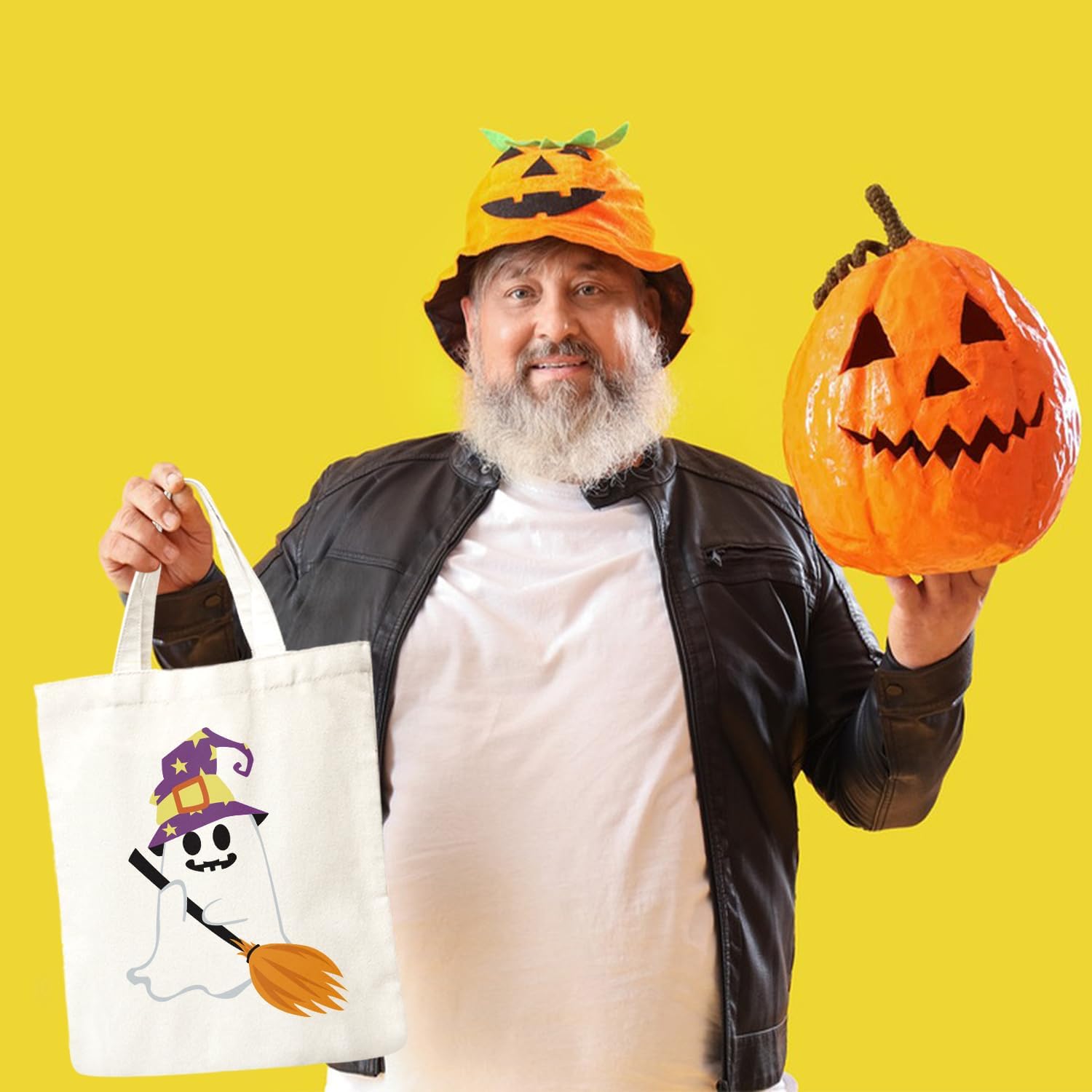 3 Large Halloween Tote Bags, Reusable Canvas Bags for Halloween Trick or Treat Grocery Shopping Party Favor Goodie Bags - Image 7