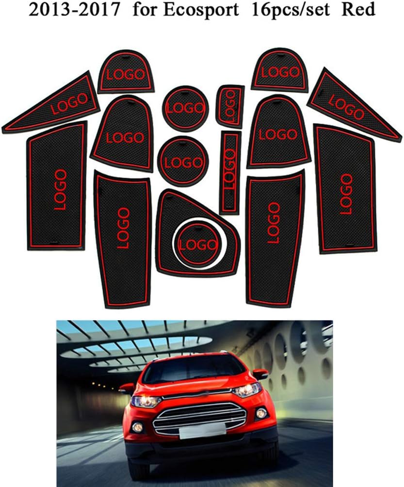 Nowear 16-Piece Replacement for Ford Ecosport 2013-2017 Car Door Slot Mat Anti-Slip Cushion Cup Decoration