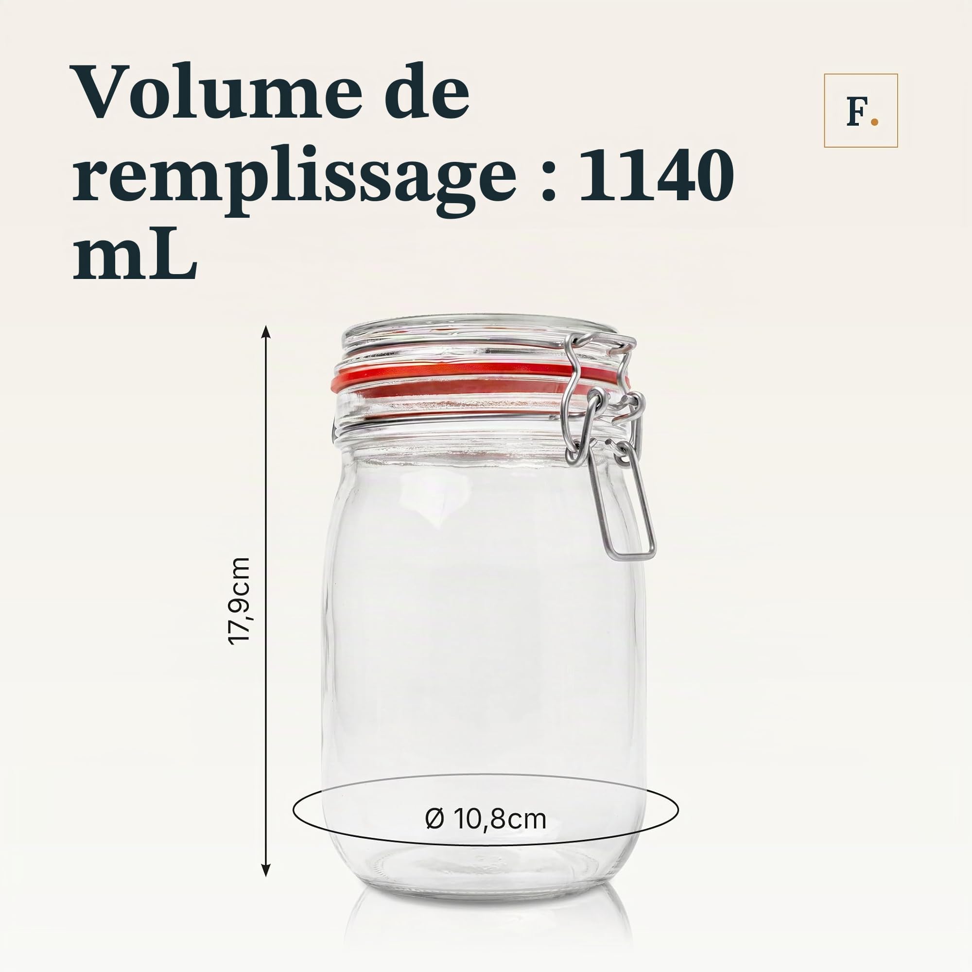 Flaschenbauer - Lot de 12 pots à étrier métallique de 1140 ml - Bocal à remplir - Convient comme bocal Mason et verre de fermentation - Pour le rangement - Fabriqué en Allemagne