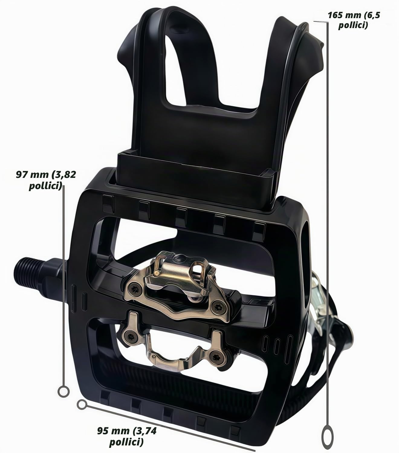 YBEKI SPD - Pedali ibridi [2 in 1] - Pedale a scatto e piattaforma con gabbia/cinghia | Compatibile con Shimano SPD | Asse 9/16" per biciclette indoor, spinning, cyclette