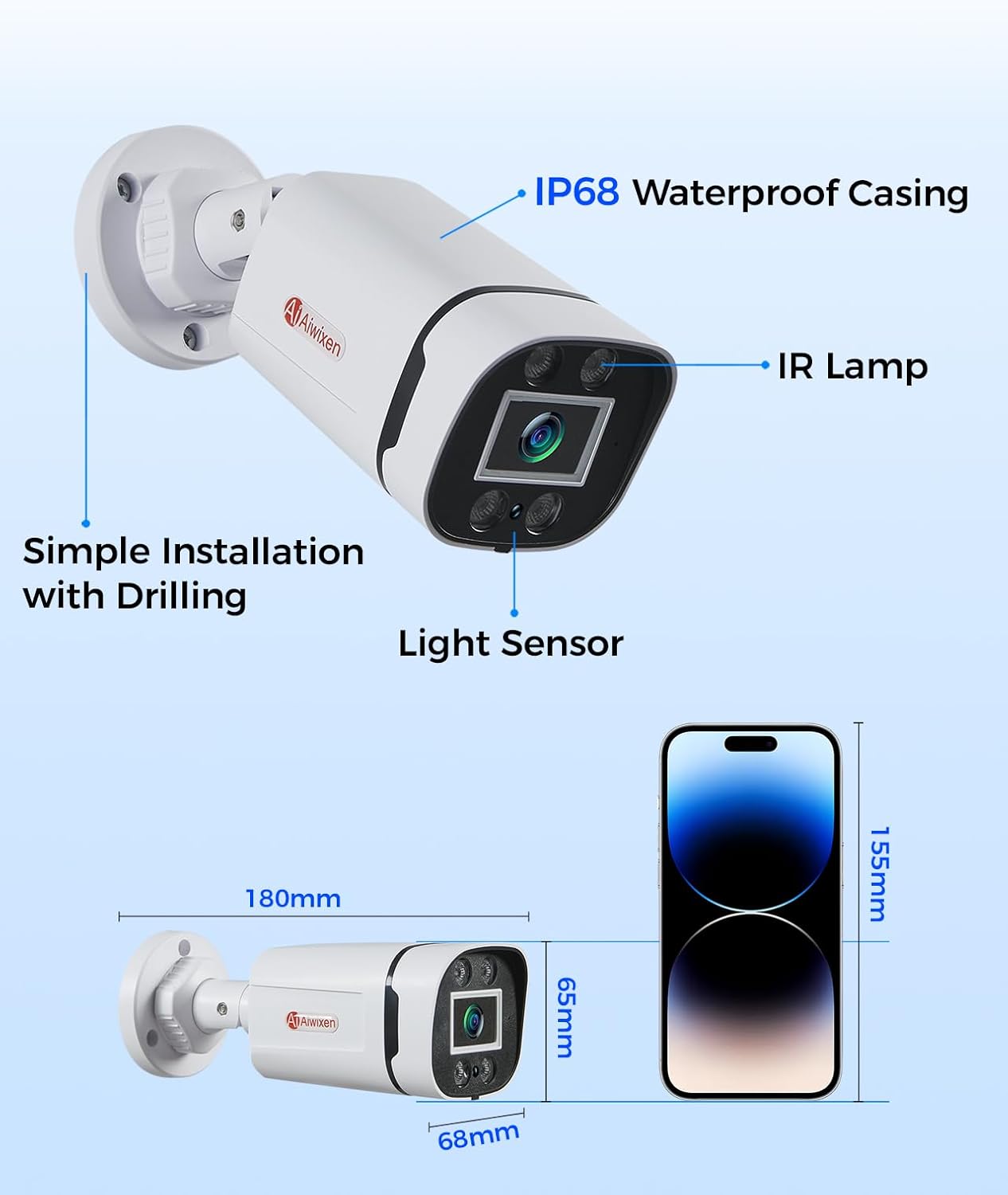 1080P HD Wired Security Camera, AHD/TVI/CVI/CVBS Analog 4-in-1 Add-on or Replacement Bullet Cam, IP68 Weatherproof CCTV Camera for Surveillance DVR, Outdoor Indoor, 80ft IR Night Vision