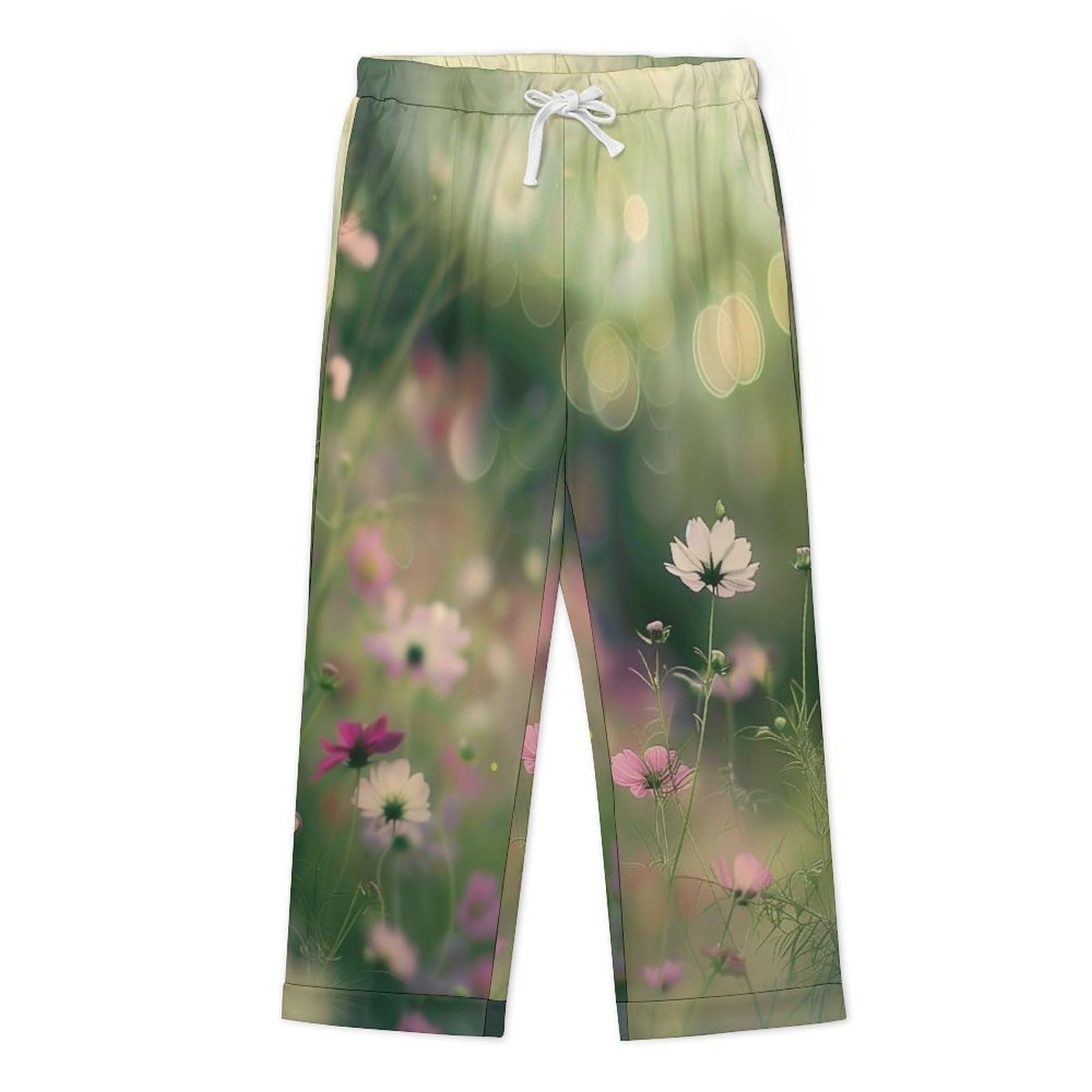 OLEETS Completo Pigiama da Uomo 2 Pezzi - Paesaggio Floreale Completo da Notte Pantaloni Caldo Invernale Comodo con Tasche Top Morbido E Ampio 2 Pezzi