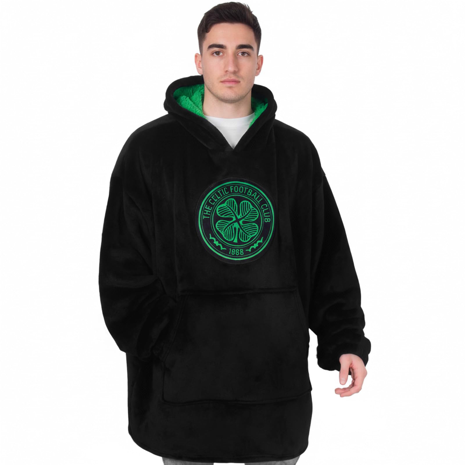 Celtic Fc Men's Black Adults Fleece Oversized Hoodie Blanket In | Size: S/M
