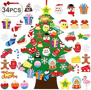 DIY Felt Christmas Tree Decorations for Kids/Toddlers, 3.1ft DIY Velcro Felt Christmas Tree Set with 33Pcs Christmas Ornaments, Felt Xmas tree Gifts for Children, Handmade Christmas Door Wall Decor