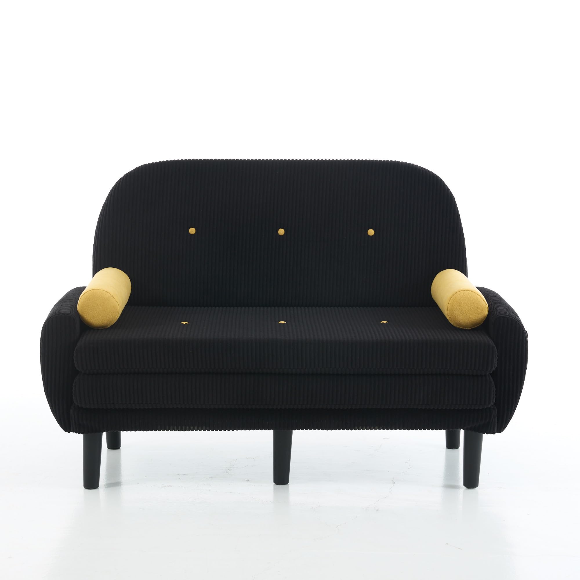 Generisch Schwarzer Cord-Loveseat-Sofa für das Wohnzimmer, als Daybed und Relaxsessel mit Stauraum.