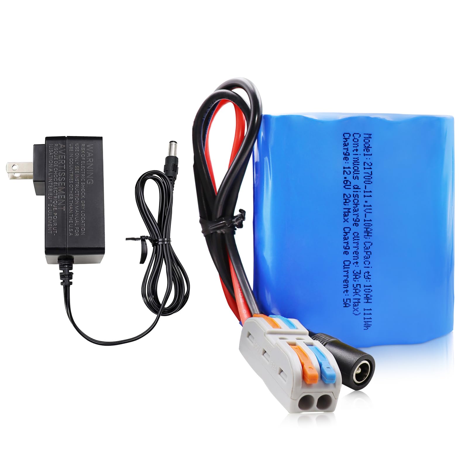 KBT 12V 10000mAh Rechargeable Li-ion Battery, Bare Leads Wire Replacement Battery Pack with 12V Charger Compatible for 12Volt Devices RC Car, RC Boat, Robot, DIY, LED Light Kit