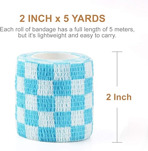 MUEUSS Pet First Aid Tape Waterproof Self Adherent Cohesive Bandage for Dogs Cats Horses Breathable Non-Woven Elastic Self Adhesive Sports Tapes (Leopard Print)(Checkered Print)