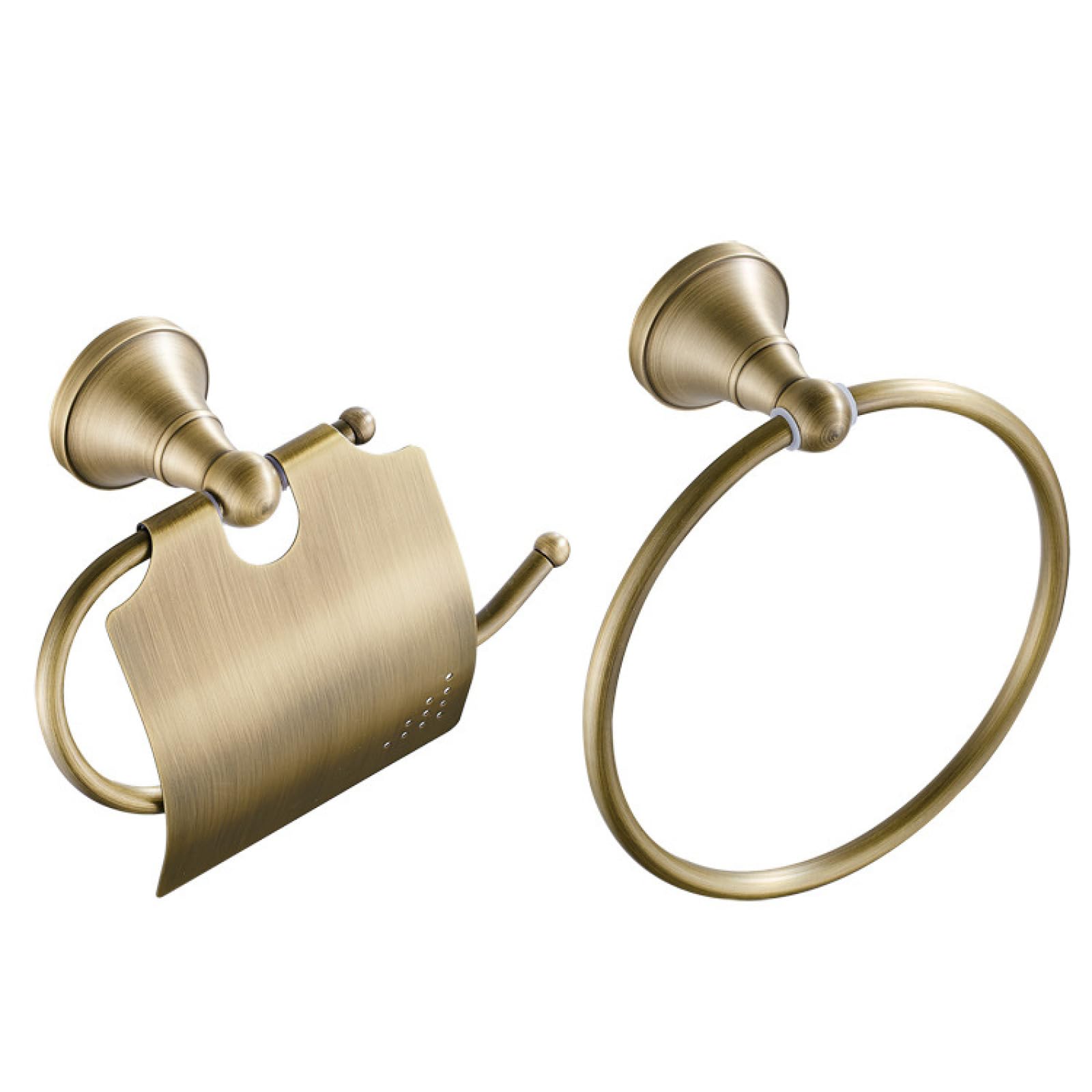 Anneau porte-serviettes rond 2 en 1 avec porte-papier laiton antique
