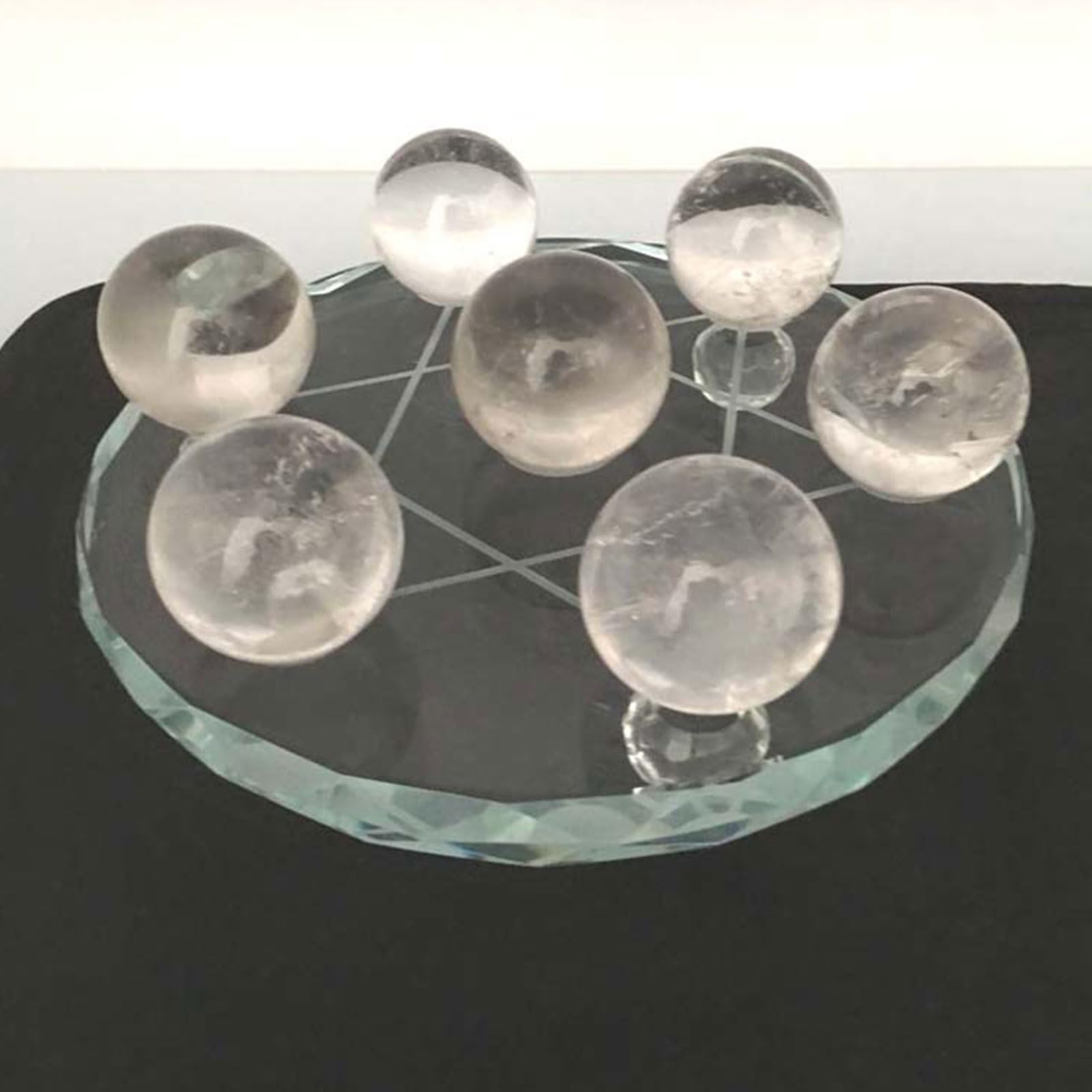 Juego de 7 esferas de Cuarzo Transparente con Soporte de Cristal | 7 esferas de cuarzo transparente natural/soporte de cristal de siete estrellas/maestro sanador/equilibrio de chakras