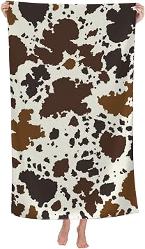 VOOHDDY Cow Print Brown Animal Beach Towel Soft Absorbent Microfiber Quick Dry Large Bath Towels for Bathroom Women Men Boys Girls Pool Camping Travel Swimming Picnic Sports