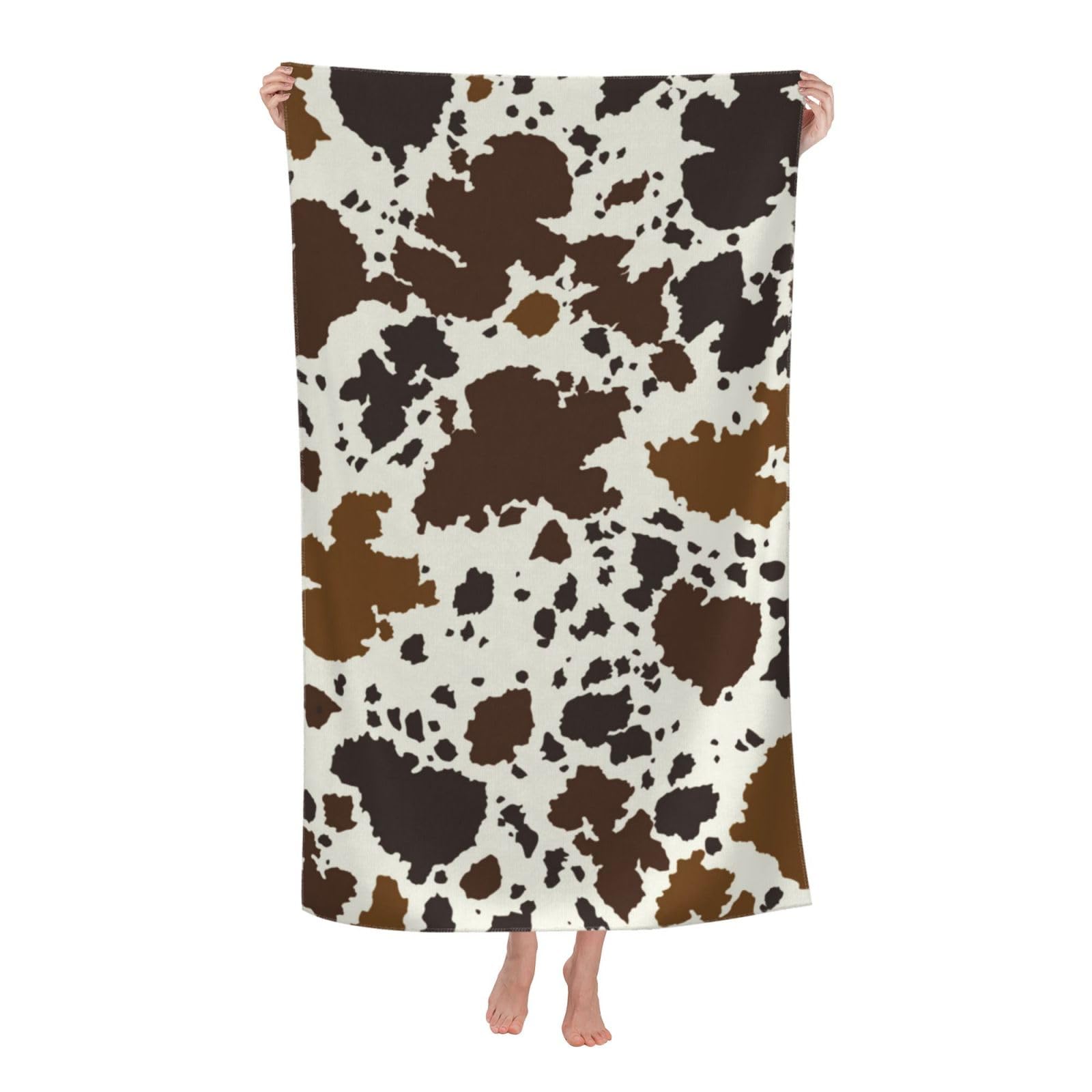 VOOHDDY Cow Print Brown Animal Beach Towel Soft Absorbent Microfiber Quick Dry Large Bath Towels for Bathroom Women Men Boys Girls Pool Camping Travel