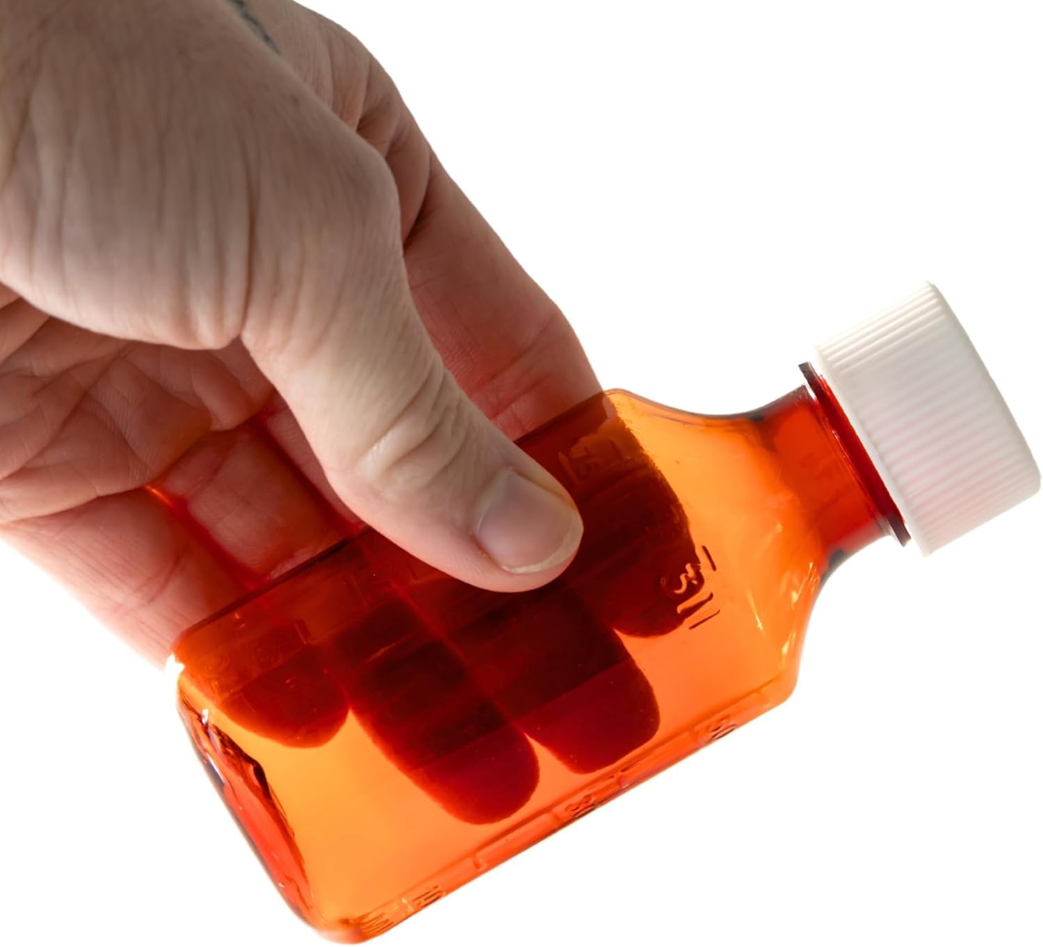 Botellas vacías de plástico ámbar para medicamentos líquidos con tapas resistentes a los niños, caja de 100 botellas dispensadoras ovaladas de medicamentos farmacéuticos con tapas de seguridad,