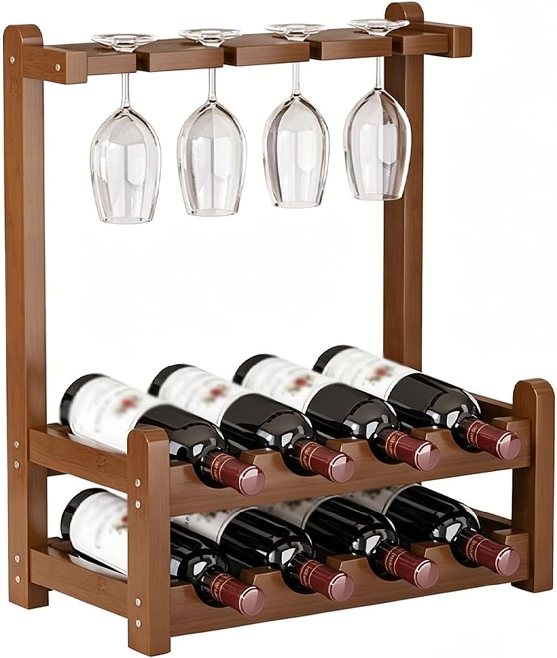 34/43/53Cm Desktop Wine Rack, Stemware Hanging Shelf, Rounded Edges and Smooth Surface, Glass Bottles Display Holder for Home Bar Cafe Restaurant(43cm)