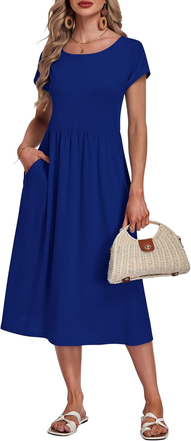 AUSELILY Women's Summer Short Sleeve Midi Dresses Round Neck Loose Dress with Pockets 2026 New - Image 2