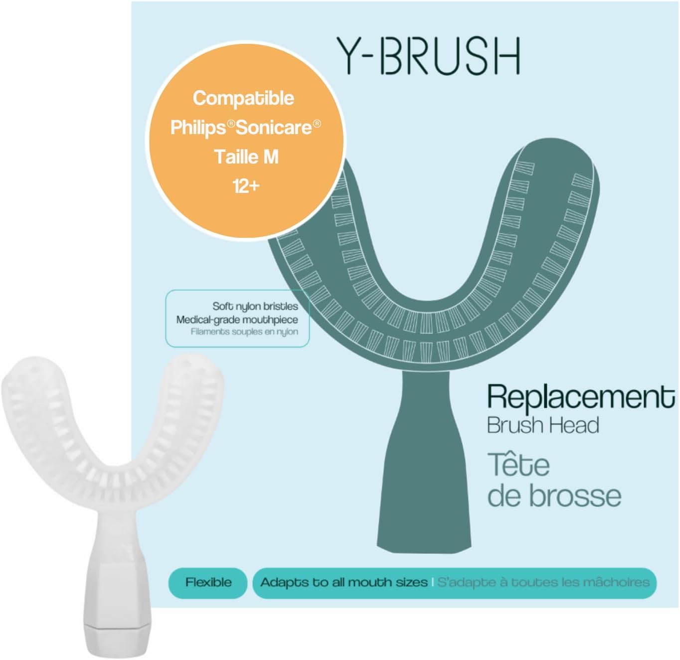 NEW 2025 Compatible with Philips® Sonicare® Models - Y-Brush Replacement Brush Head - Flexible - One-Stroke Technology - Renewable Every 4 Months - Adults