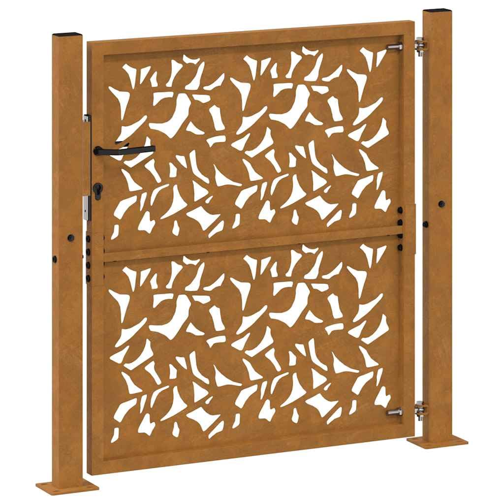 vidaXL Porte de Jardin Acier résistant aux intempéries Design Feuilles, Porte de clôture, Porte extérieure, Porte en métal, Porte de sécurité