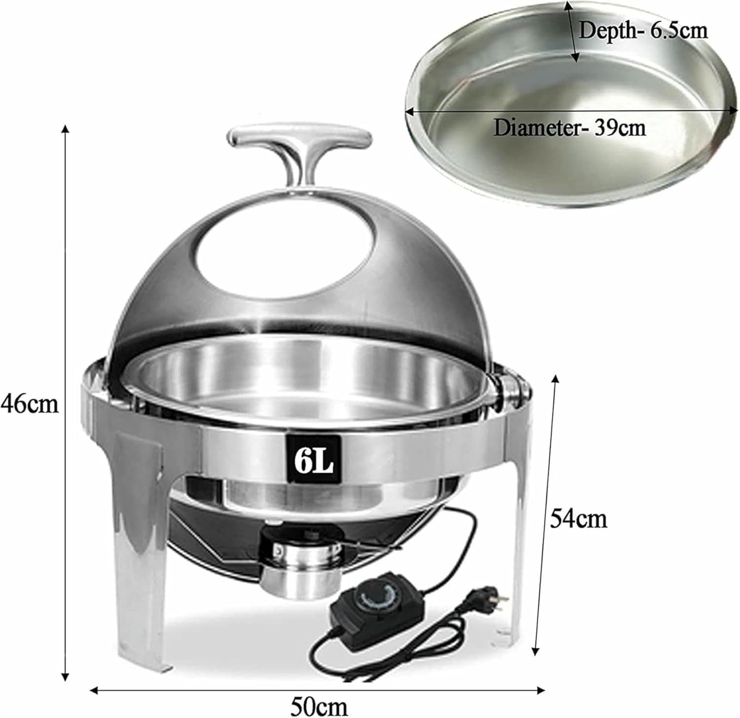 Chafing Dish Round, 6l Chafing Dish Electric Buffet Warmers Server Heating Buffets with Visible Cover for Party/Hotel/Banquets ~/