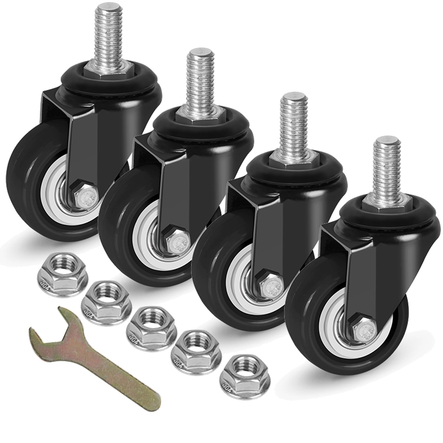 8T8 2 Inch Caster Wheels with Threaded Stem 3/8"-16x1(Screw Diameter 3/8", Length 1") Replacement Heavy Duty PU Casters for Cart Table Furniture,