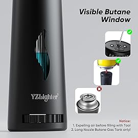 YZLighter 2 Pack Butane Lighter Long Torch Lighter for Grill, Refillable Candles Lighter with Fuel Window Flexible Long Lighter for Fireplace BBQ (No Butane Included), Black and Oranger
