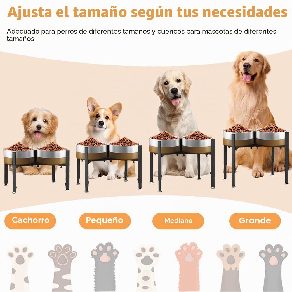 Soporte Elevado para comederos de Perro, Soporte metálico Mejorado para Dos comederos, 4 Alturas y anchuras Ajustables, Soportes a Prueba de Fugas para Perros pequeños, medianos y Grandes