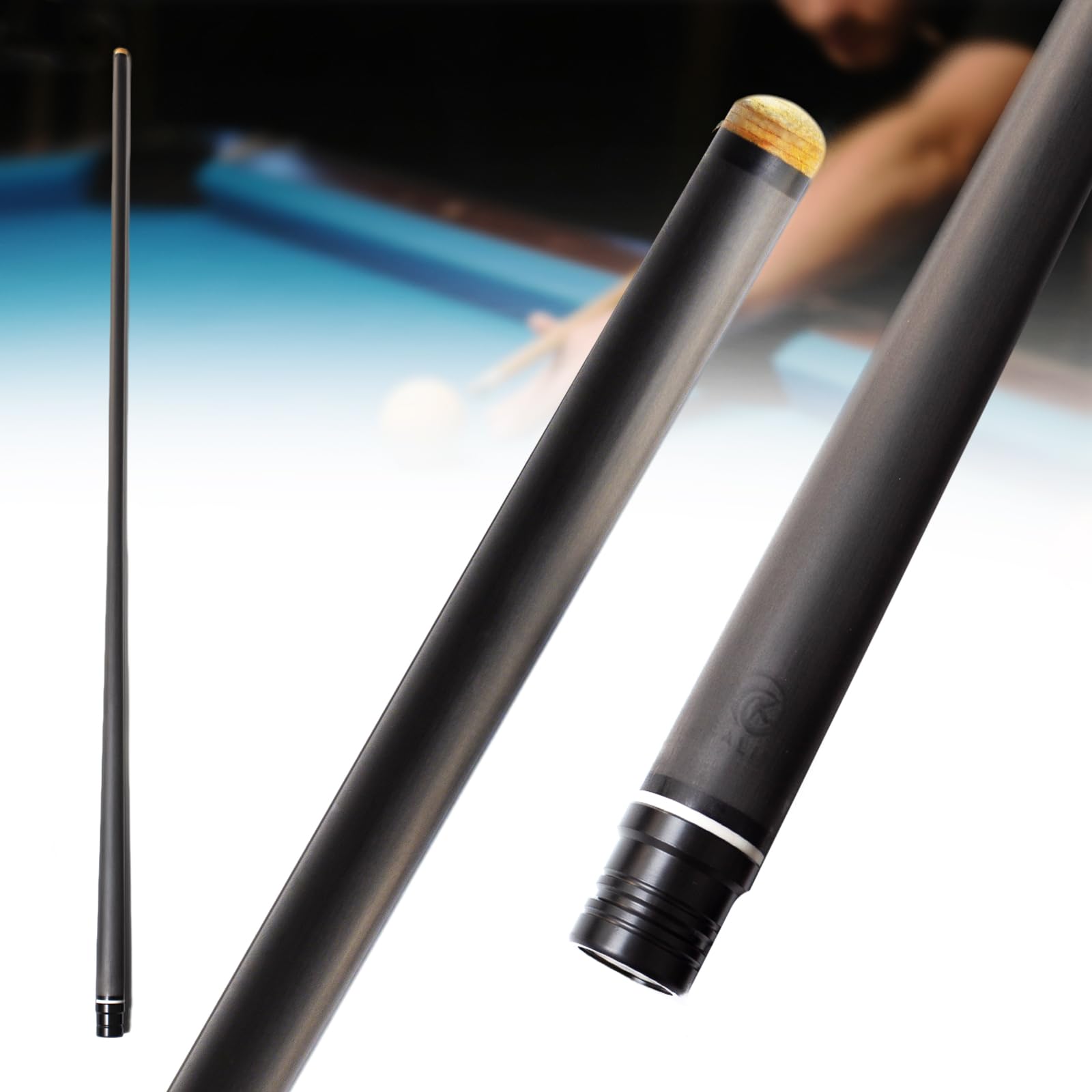 KHEALING 29-inch PING Carbon Pool Cue, Single Shaft, 11.8mm, 12.5mm, or 13mm Tips, Ultra Smooth and Controllable, Pro Taper (3/8-14_12.5mm)
