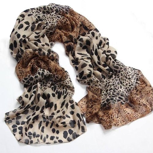 JOVANAS FASHION Lepoard Print Elegant Scarves Chiffon Long Scarf Shawl