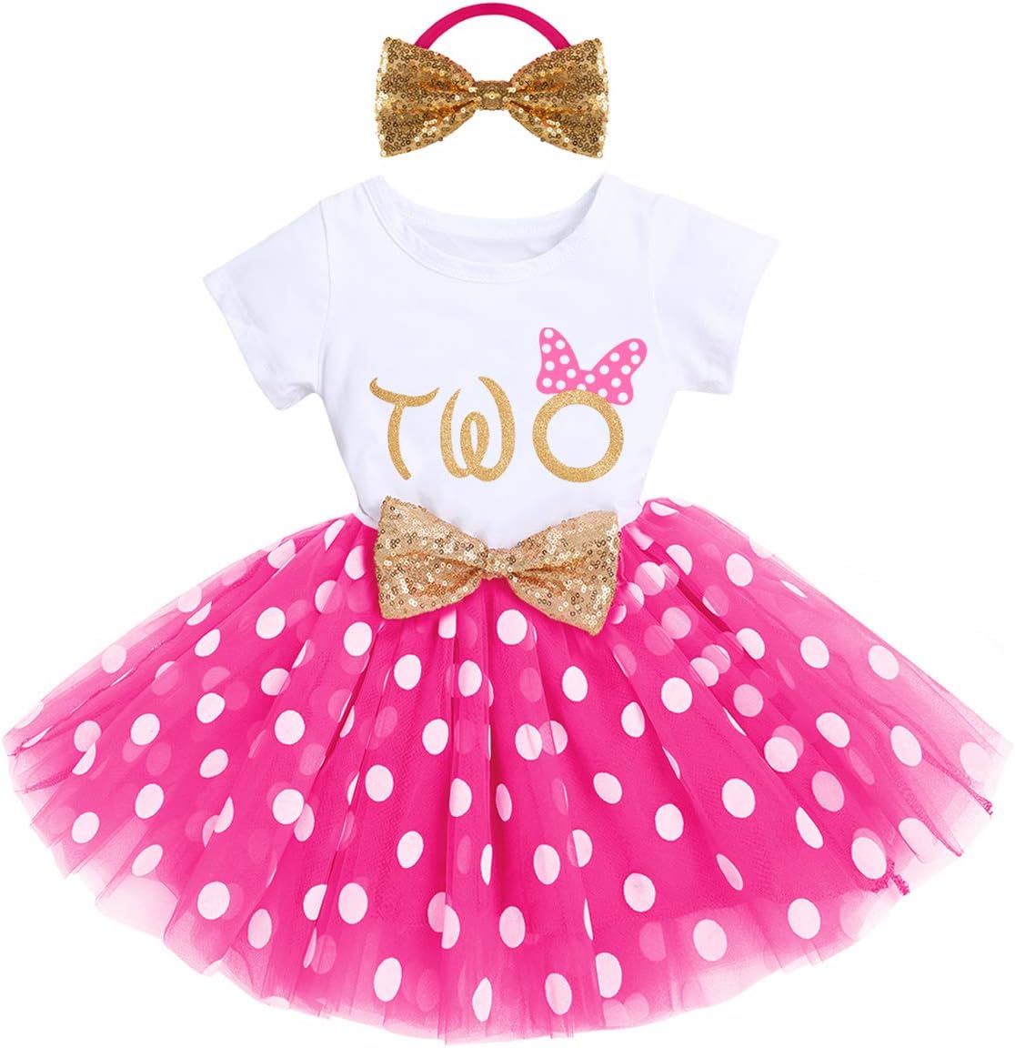 Girls Baby 1st 2nd 3rd Birthday Outfit Mouse Tulle Dress+Sequins Headband Princess Cake Smash Clothes