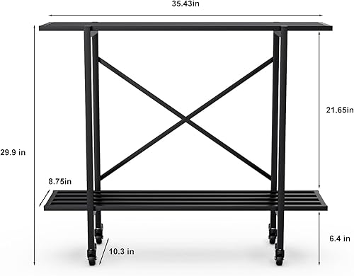 Miniatura 3 de Zhongma Soporte para Plantas Estrecho de Metal Resistente de 2 Niveles con Ruedas, Soporte para Plantas Interior y Exterior, L35.43 x A10.3 x Al29.9