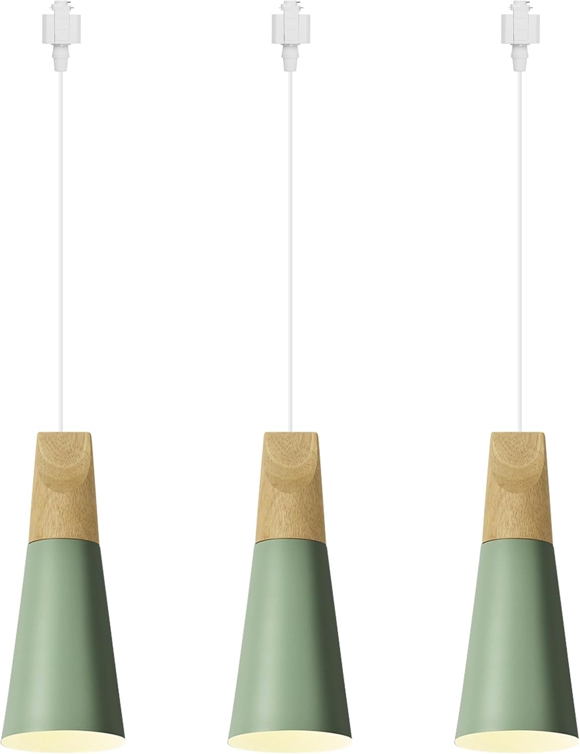Kiven H-Type Track Lighting Pendants with φ4.3in Iron Lampshade 3-Light h Track Pendant Lights, Modern H Track Light Pedant for Kitchen Restaurant Hallway, Green