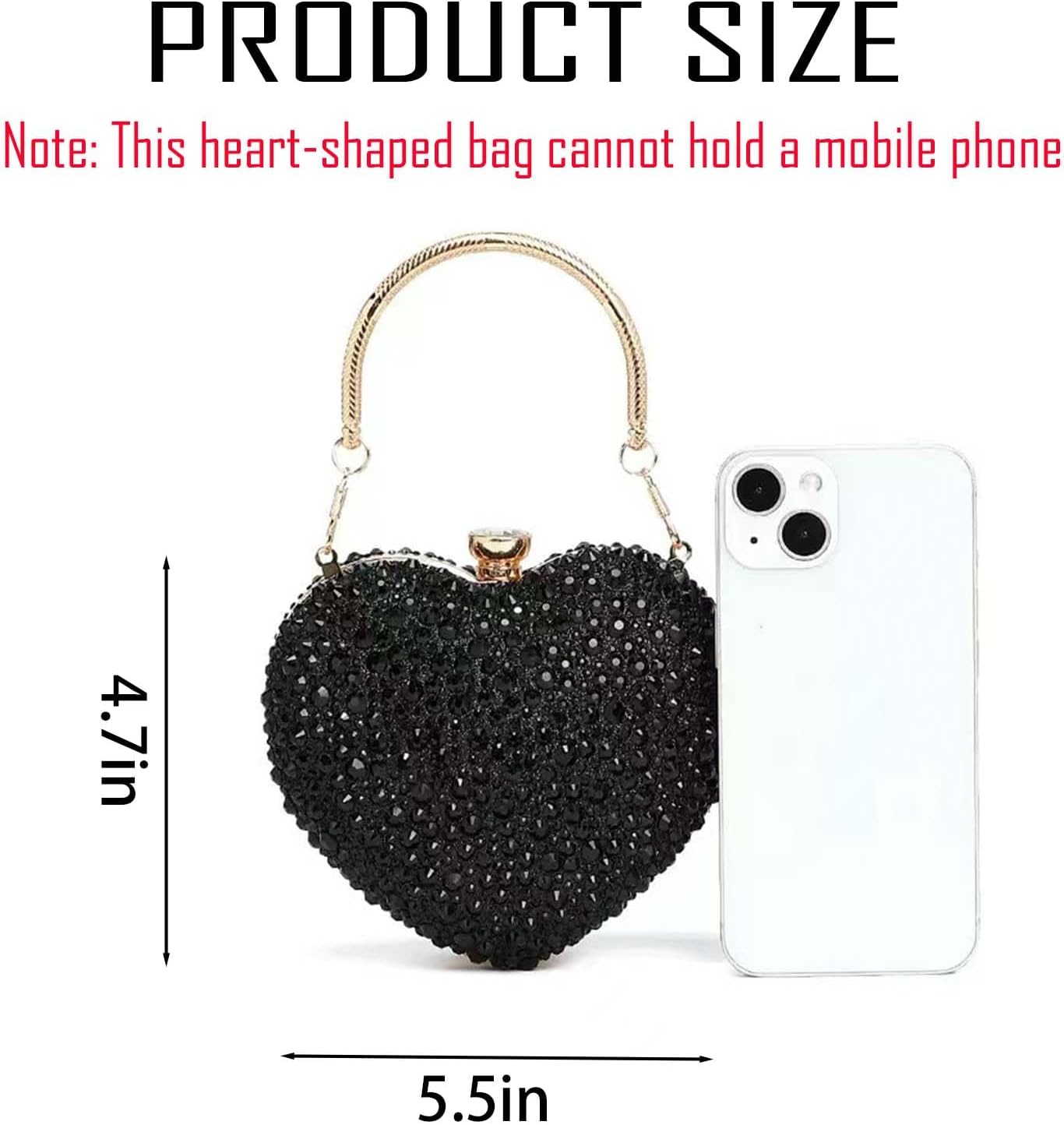 Heart Shape Clutch Purse for Women Rhinestone Evening Bags Mini Love Heart Crystal Wedding Party Handbag - Image 2