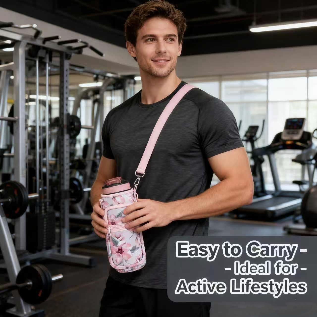 Water Bottle Sling Bag with Storage Pockets & Strap for Hiking Gym Walking 4