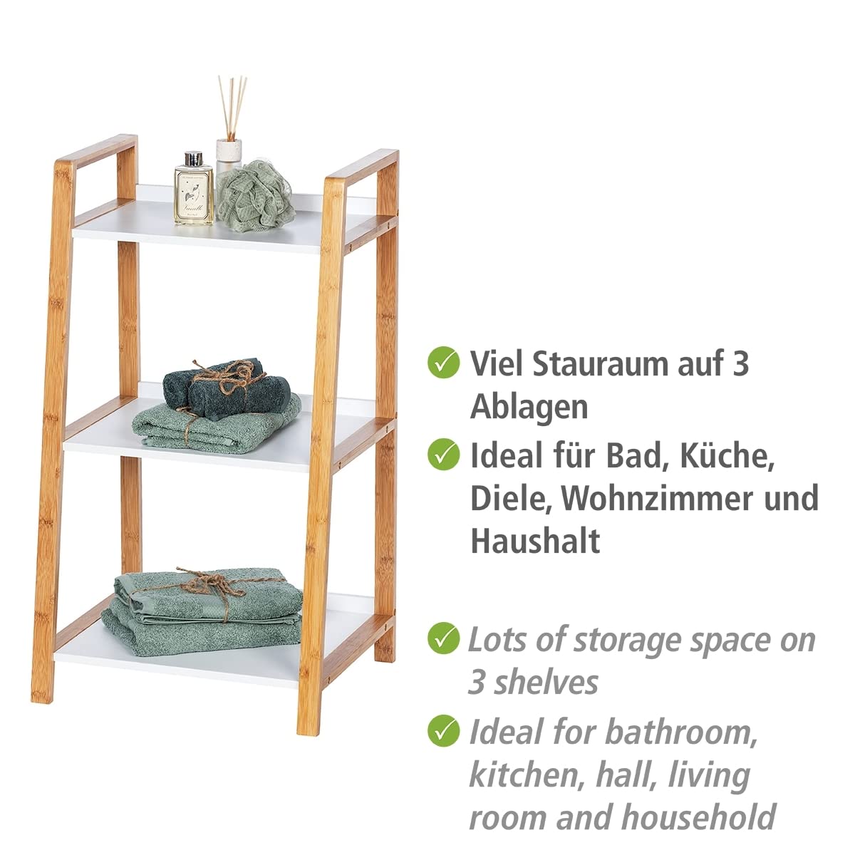 WENKO Regal mit 3 Ablagen im nordischen Stil aus naturnahem Bambus