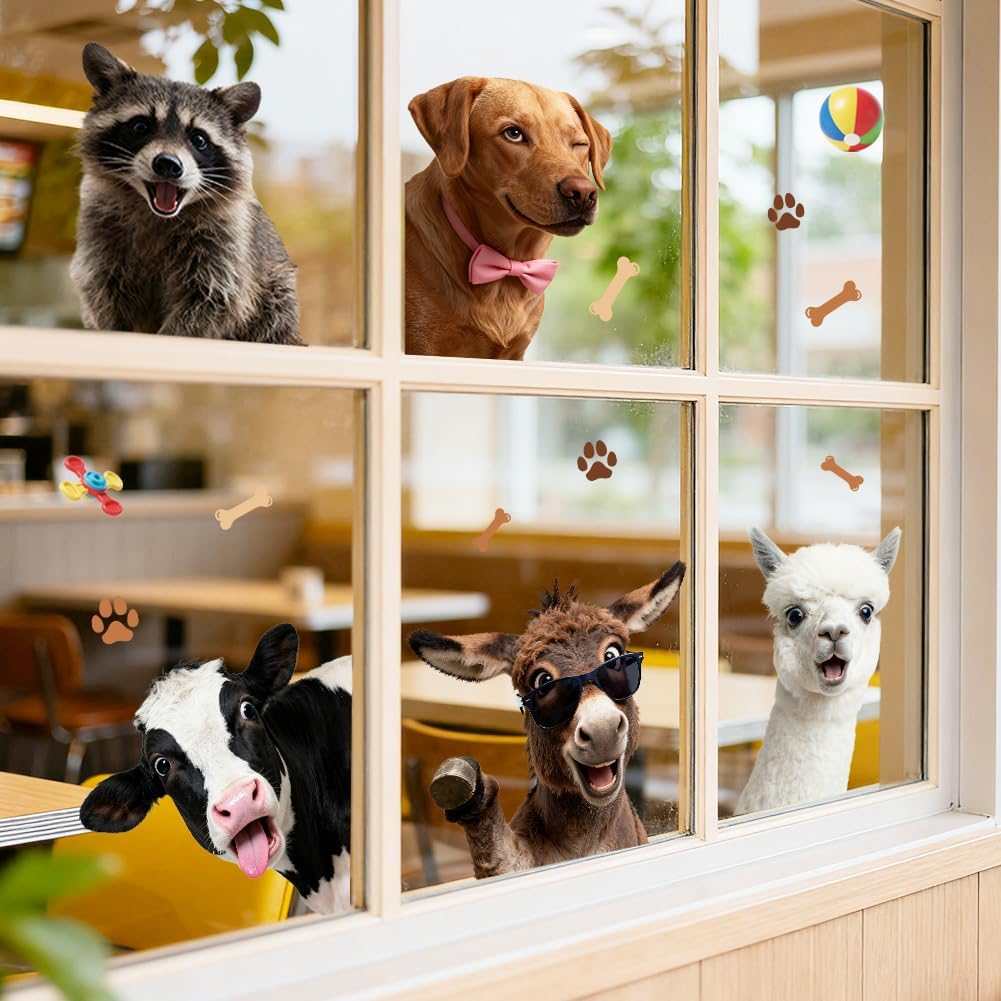 ANATTASOUL Window Stickers Double-Sided Dog and Alpaca Window Decoration Reusable Window Sticker Opaque Window Sticker Decoration Autumn Winter for Living Room Bathroom