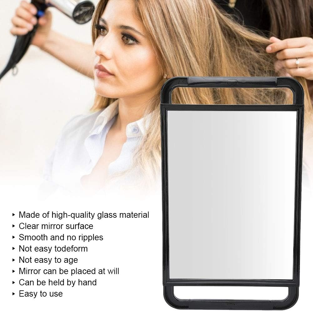 Large Rectangle Double Handle Salon Mirror 40.5x24cm, Makeup Barber Hair Handheld Back Mirror Glass ABS Frame